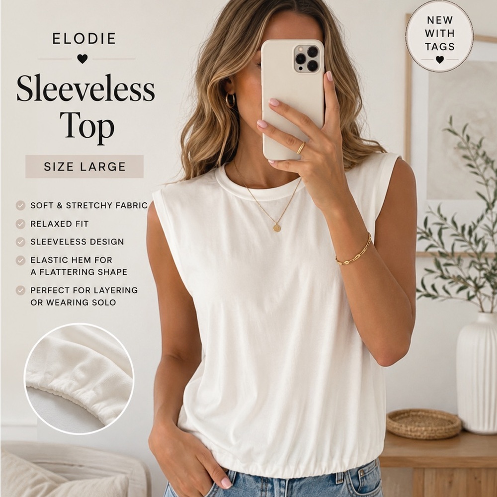 Elodie White Sleeveless Top – Size Large (NWT)